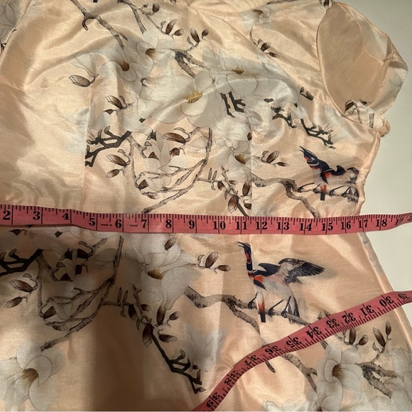Dan Munier Cream Asian Inspired Floral Bird Cap Sleeves 2 Tired Bottom Dress - Picture 15 of 16
